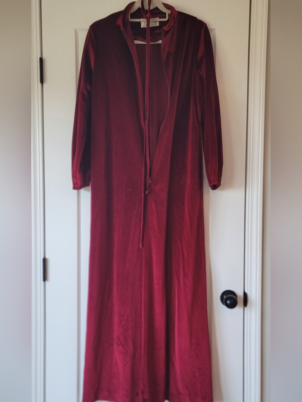 Vintage Burgundy Velvet Long Robe with Tie Closure Made In USA